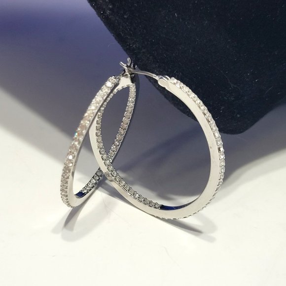 Givenchy Hoop Earrings Rhodium and Pave Crystals - Picture 1 of 6